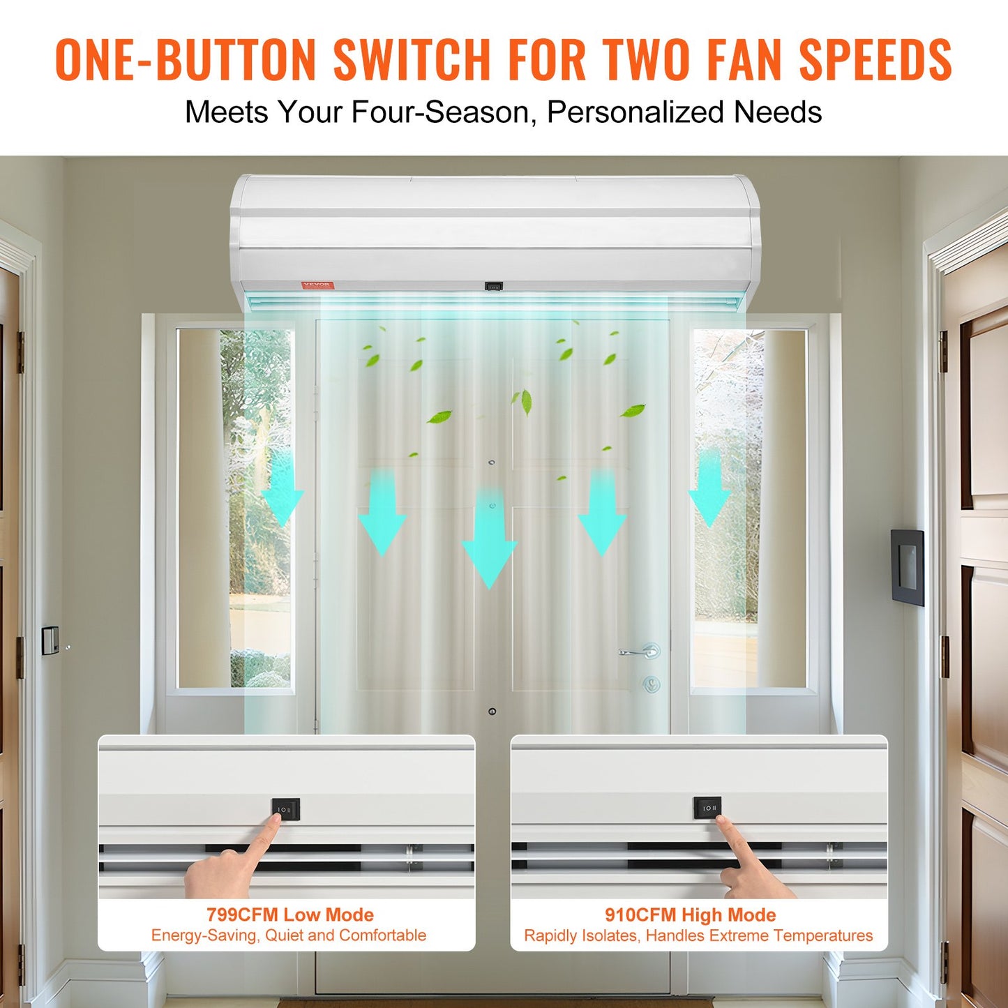 VEVOR 0.9m Commercial Indoor Air Curtain Super Power 2 Speeds 1528m³/h, UL Certified