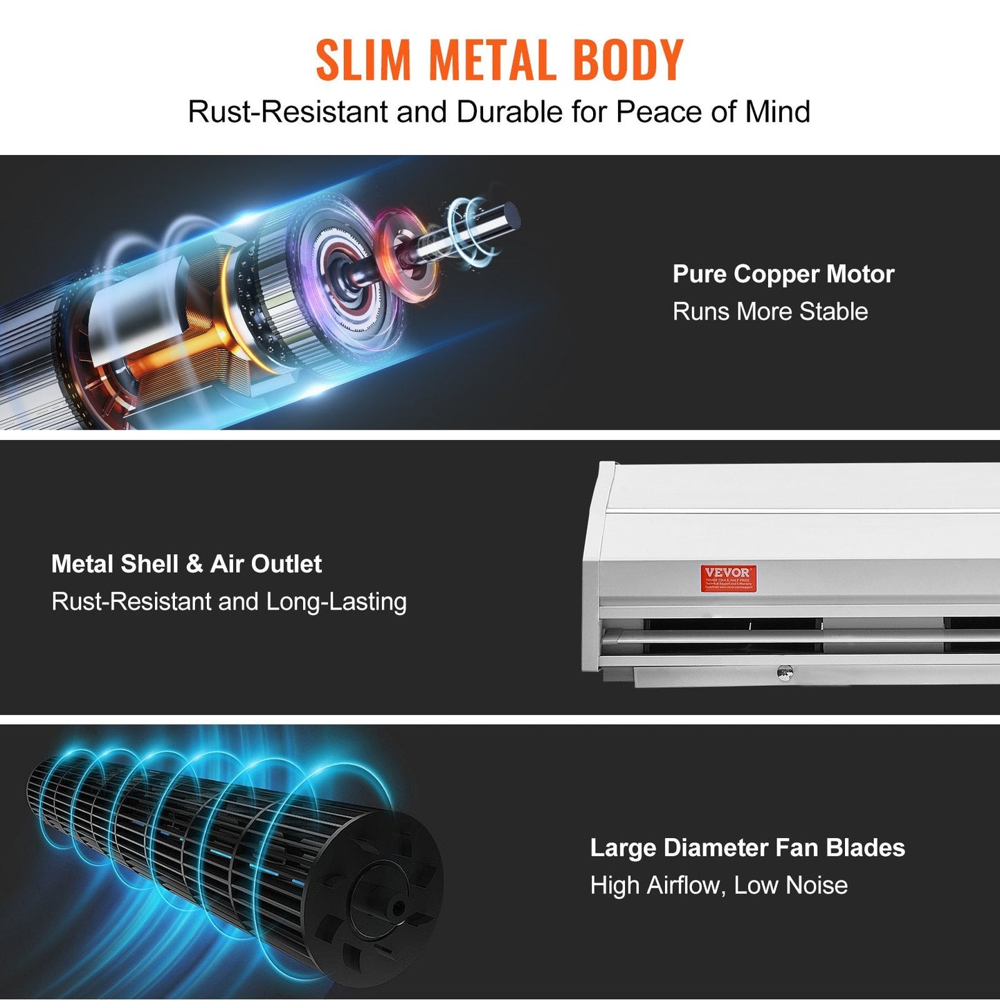 1.2m Commercial Indoor Air Curtain, Dual Speed, 2038m³/h, UL Certified