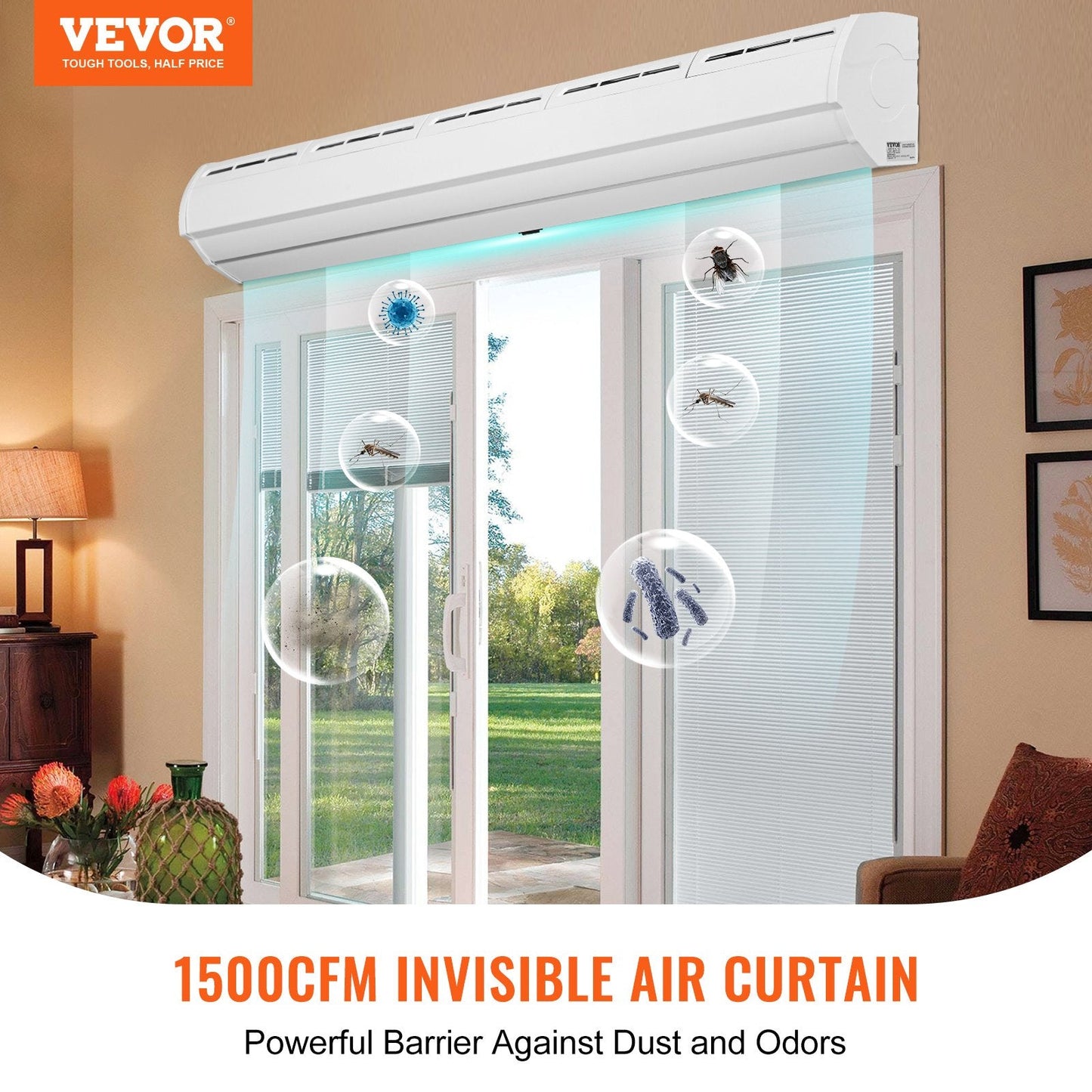 1.5m Indoor Air Curtain, 2 Speeds, 2547 m³/h, UL Certified, Easy Install