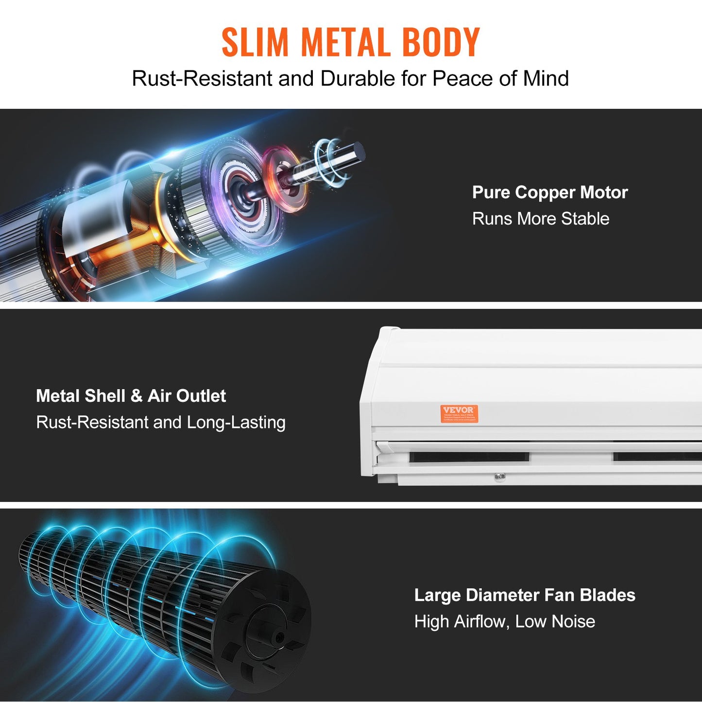 VEVOR 1.5m Commercial Indoor Air Curtain Super Power 2 Speeds 2547m³/h, UL Certified