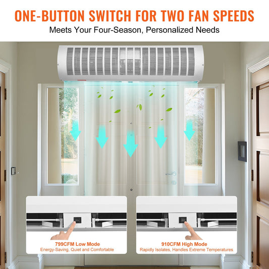 0.9m Indoor Air Curtain, 2 Speed, High Power, 2038 m³/h, UL Certified, Wall Mounted