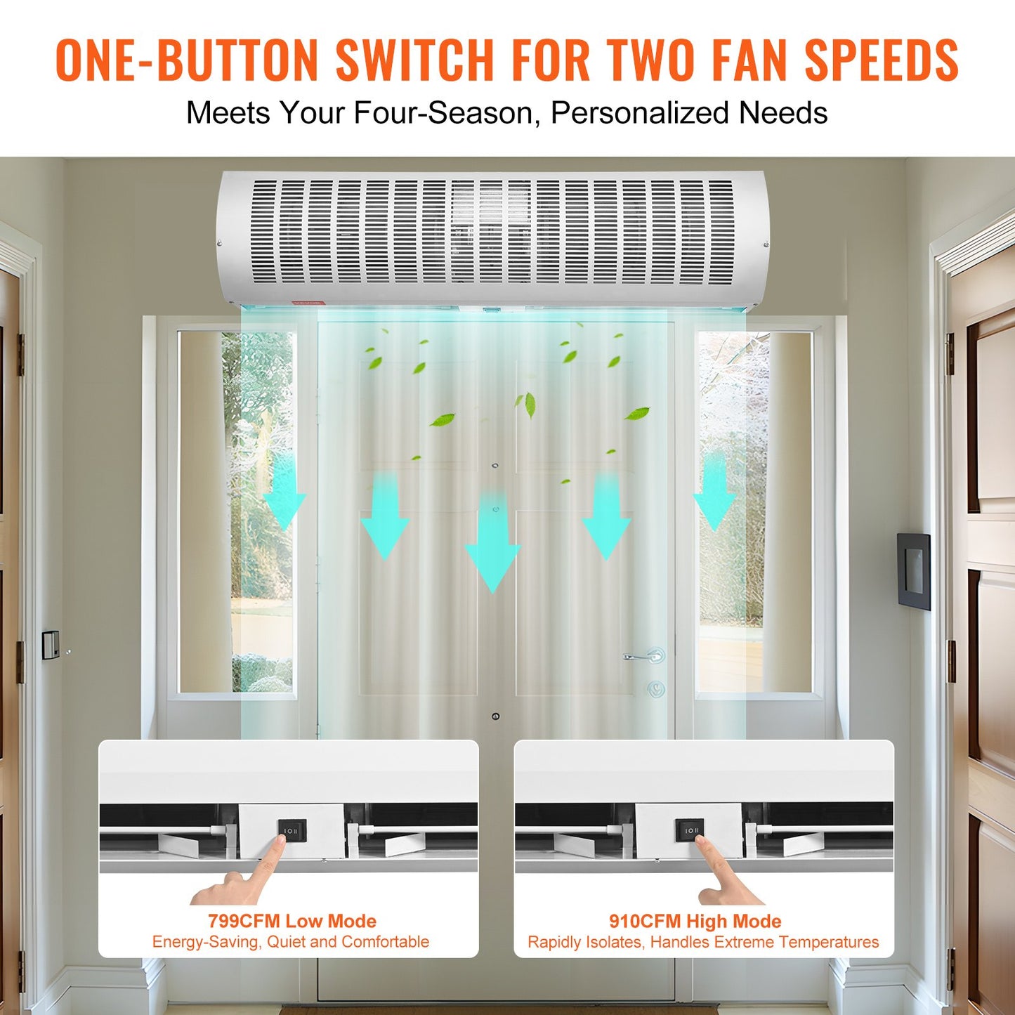 VEVOR 0.9m Commercial Indoor Air Curtain Super Power 2 Speeds 2038m³/h, UL Certified