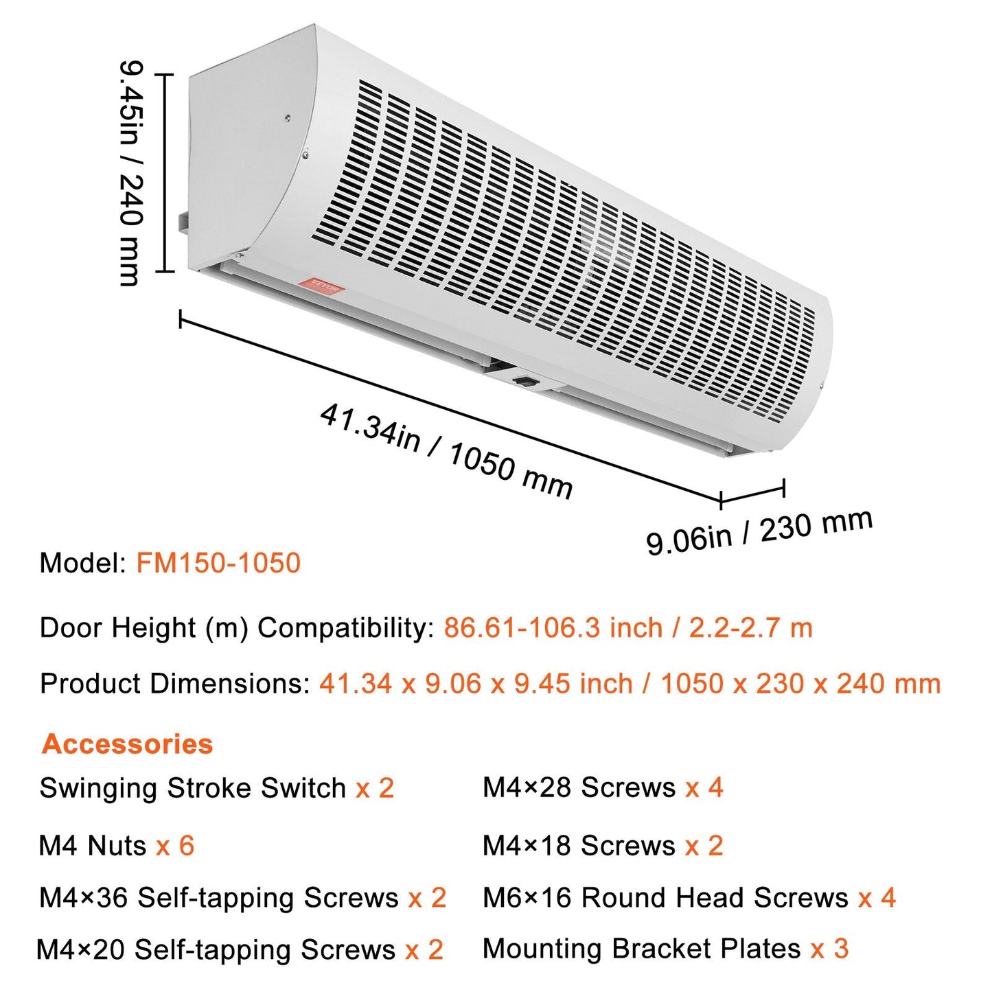 1.1m Commercial Air Curtain, Dual Speed, 2292m³/h, UL Certified, Easy Install