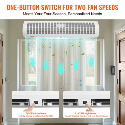 VEVOR 1.2m Commercial Indoor Air Curtain Super Power 2 Speeds 2802m³/h, UL Certified