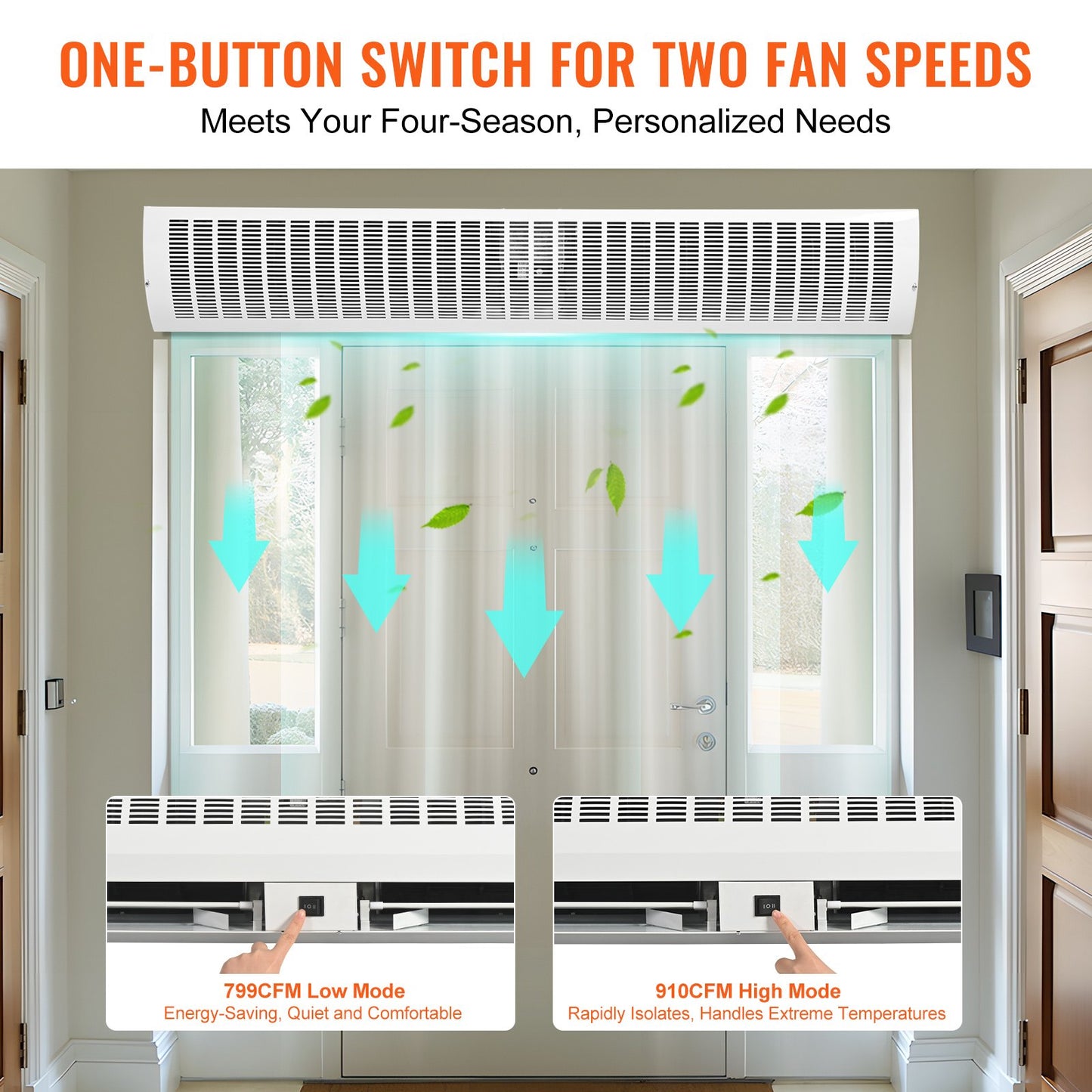 VEVOR 1.5m Commercial Indoor Air Curtain Super Power 2 Speeds 3566m³/h, UL Certified