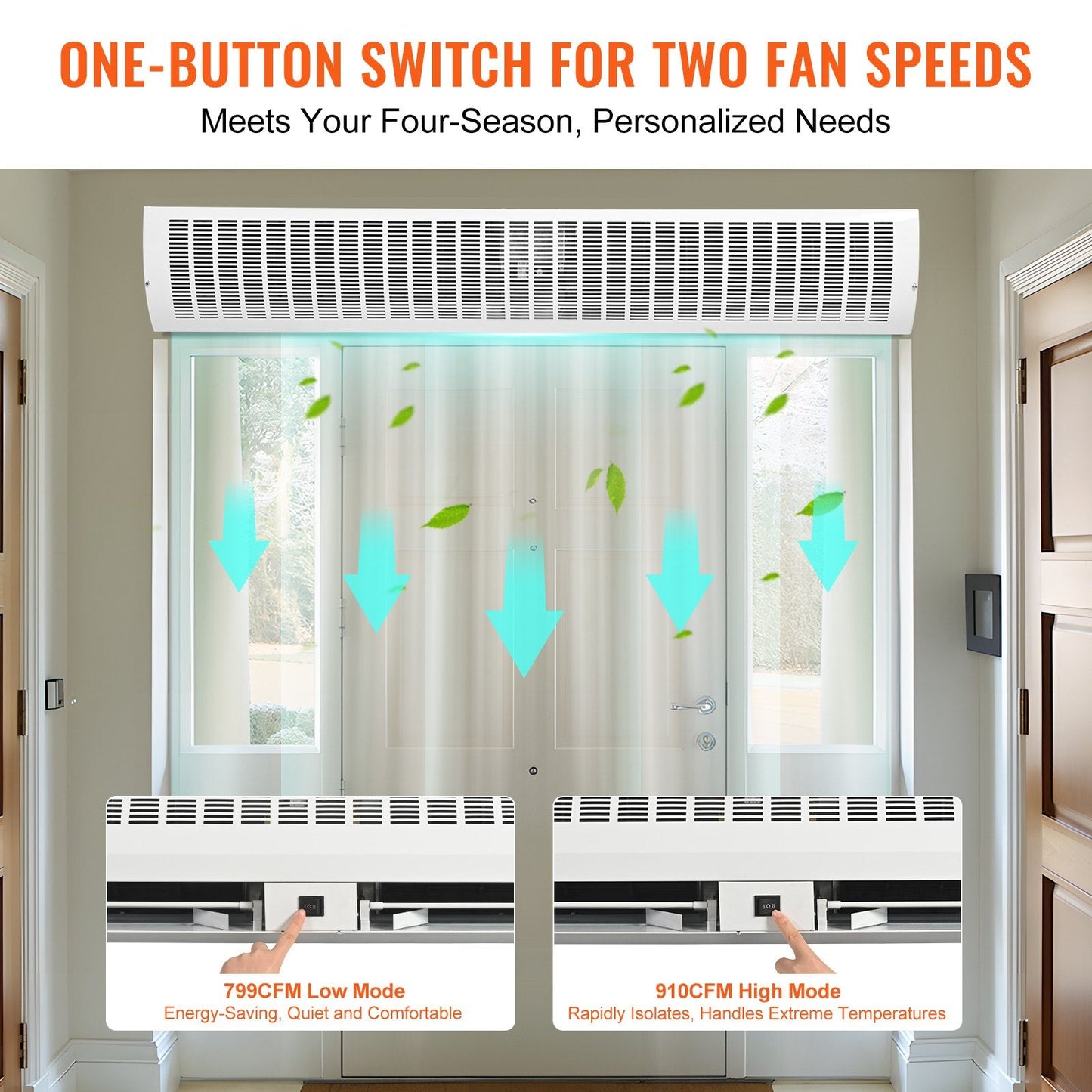 1.5m Commercial Indoor Air Curtain, 2 Speeds, 3566m³/h, UL Certified, White