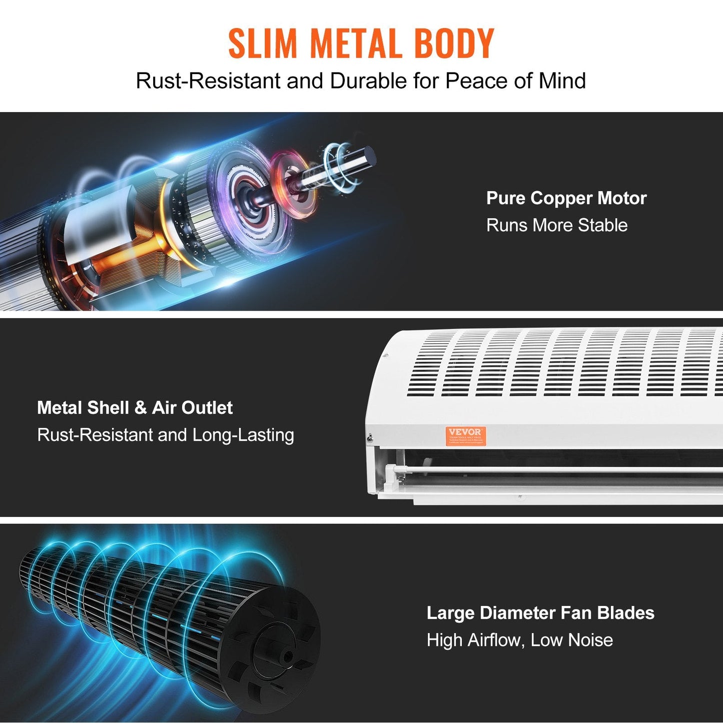 1.5m Commercial Indoor Air Curtain, 2 Speeds, 3566m³/h, UL Certified, White