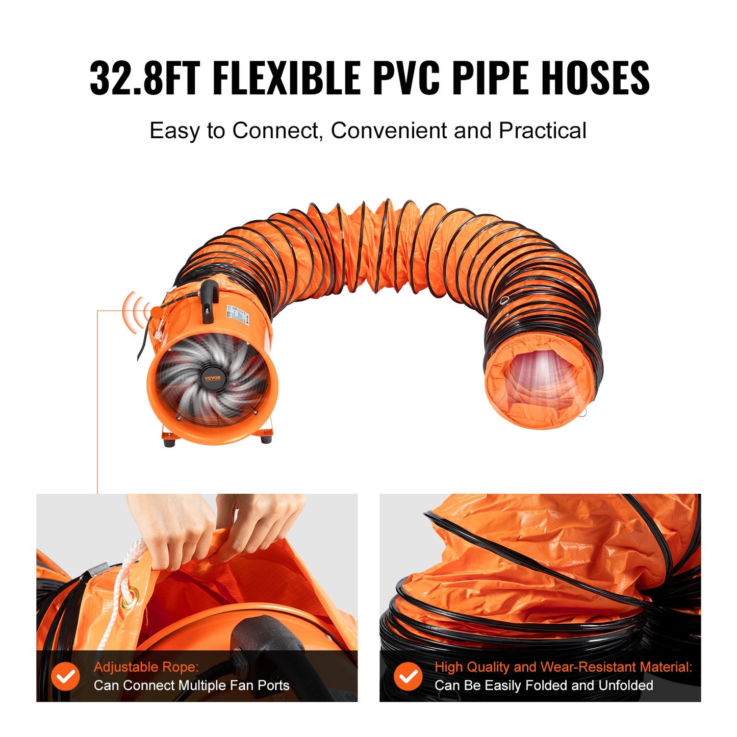 VEVOR Portable Ventilator, 304.8mm/12inch Heavy Duty Cylinder Fan with 10m Duct