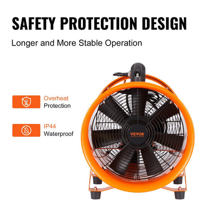 Portable 0.3m Heavy Duty Cylinder Fan with 5m Duct Hose, 365W Industrial Blower
