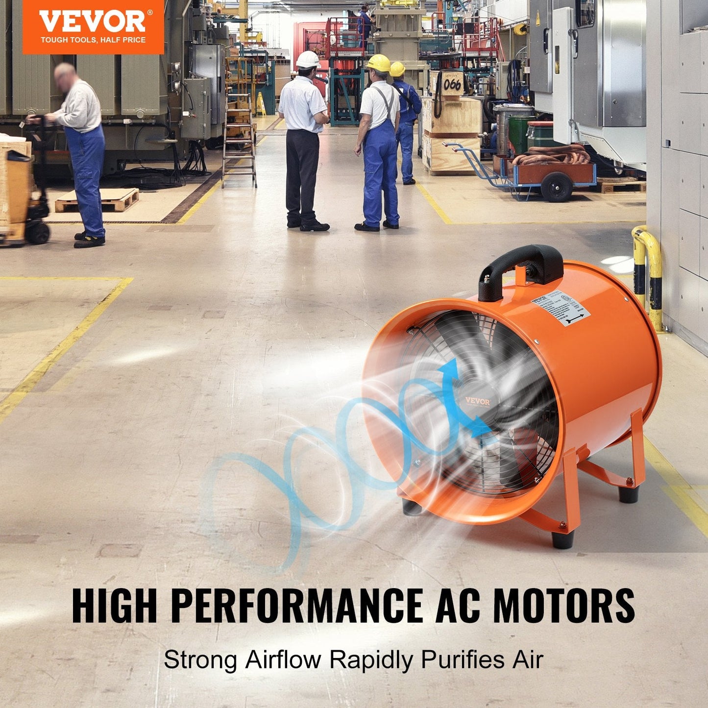 Portable 0.3m Heavy Duty Cylinder Fan with 5m Duct Hose, 365W Industrial Blower
