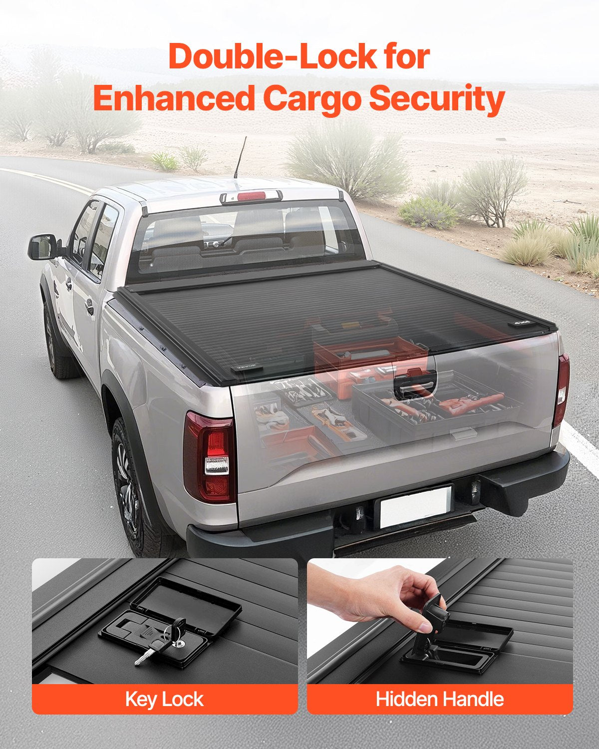 Retractable Tonneau Cover, 5.5 ft Hard Retractable Tonneau Cover with Built-in Drainage Pipe for 2009-2024 Ford F-150 Crew Cab , Customized Hard Tonneau Cover with Double-Lock & T-Slot