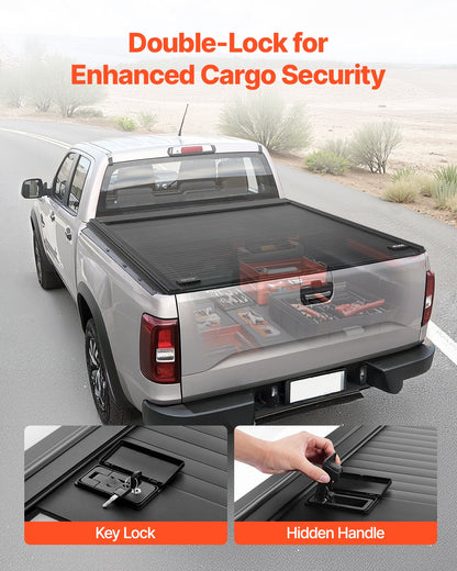 Retractable Tonneau Cover, 5.5 ft Hard Retractable Tonneau Cover with Built-in Drainage Pipe for 2009-2024 Ford F-150 Crew Cab , Customized Hard Tonneau Cover with Double-Lock & T-Slot