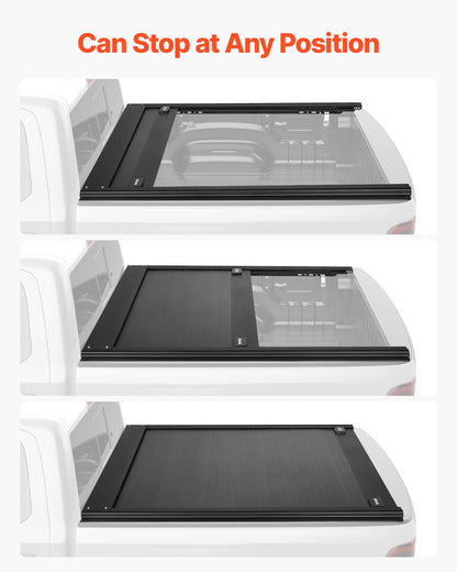 Retractable Tonneau Cover, 5.5 ft Hard Retractable Tonneau Cover with Built-in Drainage Pipe for 2009-2024 Ford F-150 Crew Cab , Customized Hard Tonneau Cover with Double-Lock & T-Slot