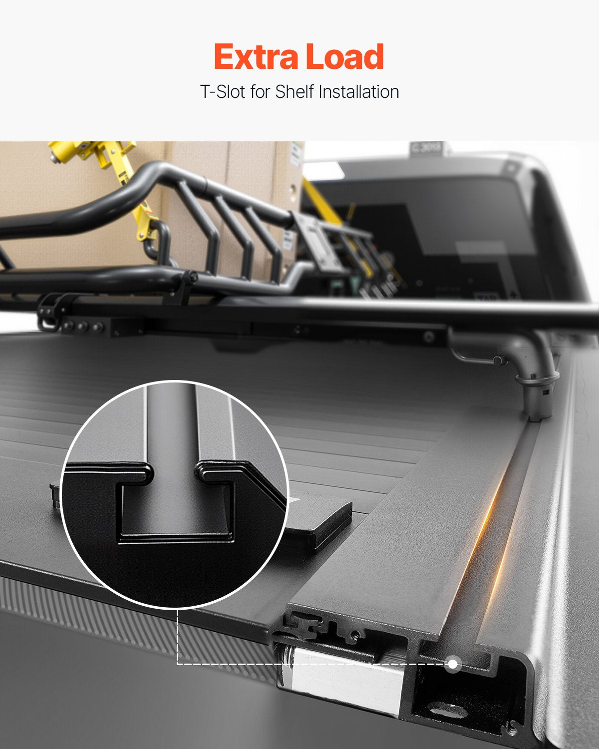 Retractable Tonneau Cover, 5.5 ft Hard Retractable Tonneau Cover with Built-in Drainage Pipe for 2009-2024 Ford F-150 Crew Cab , Customized Hard Tonneau Cover with Double-Lock & T-Slot