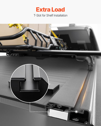 Retractable Tonneau Cover, 5.5 ft Hard Retractable Tonneau Cover with Built-in Drainage Pipe for 2009-2024 Ford F-150 Crew Cab , Customized Hard Tonneau Cover with Double-Lock & T-Slot