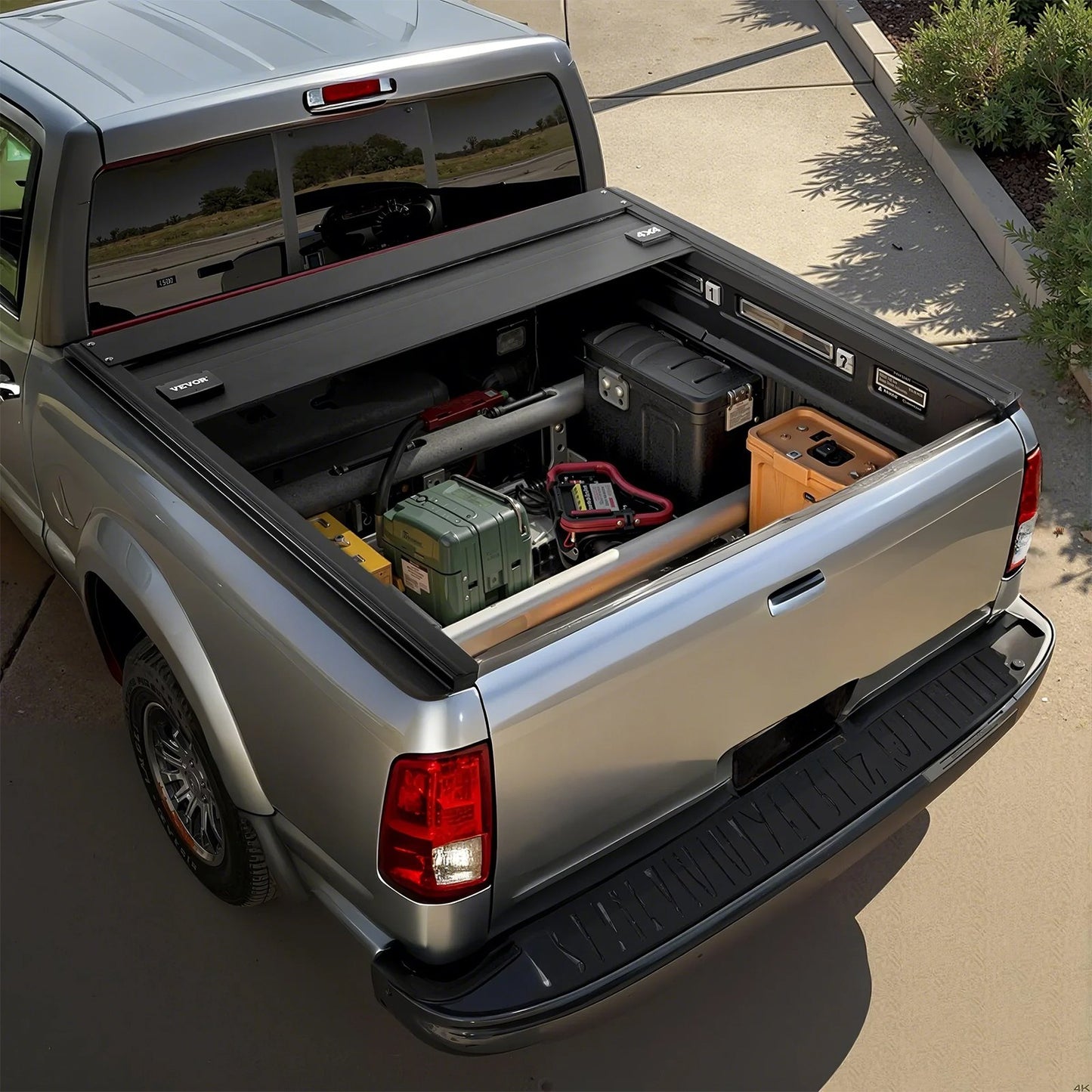 Retractable Tonneau Cover, 5.5 ft Hard Retractable Tonneau Cover with Built-in Drainage Pipe for 2009-2024 Ford F-150 Crew Cab , Customized Hard Tonneau Cover with Double-Lock & T-Slot