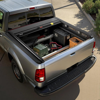 Retractable Tonneau Cover, 5.5 ft Retractable Tonneau Cover with Built-in Drainage Pipe for 2021-2024 Toyota Tundra Crew Cab w/ Deck Rail System , Hard Tonneau Cover with Double-Lock & T-Slot
