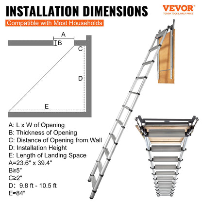 VEVOR Attic Ladder Telescoping, 158.76kg Capacity, 100cm x 59.94cm,Multi-Purpose