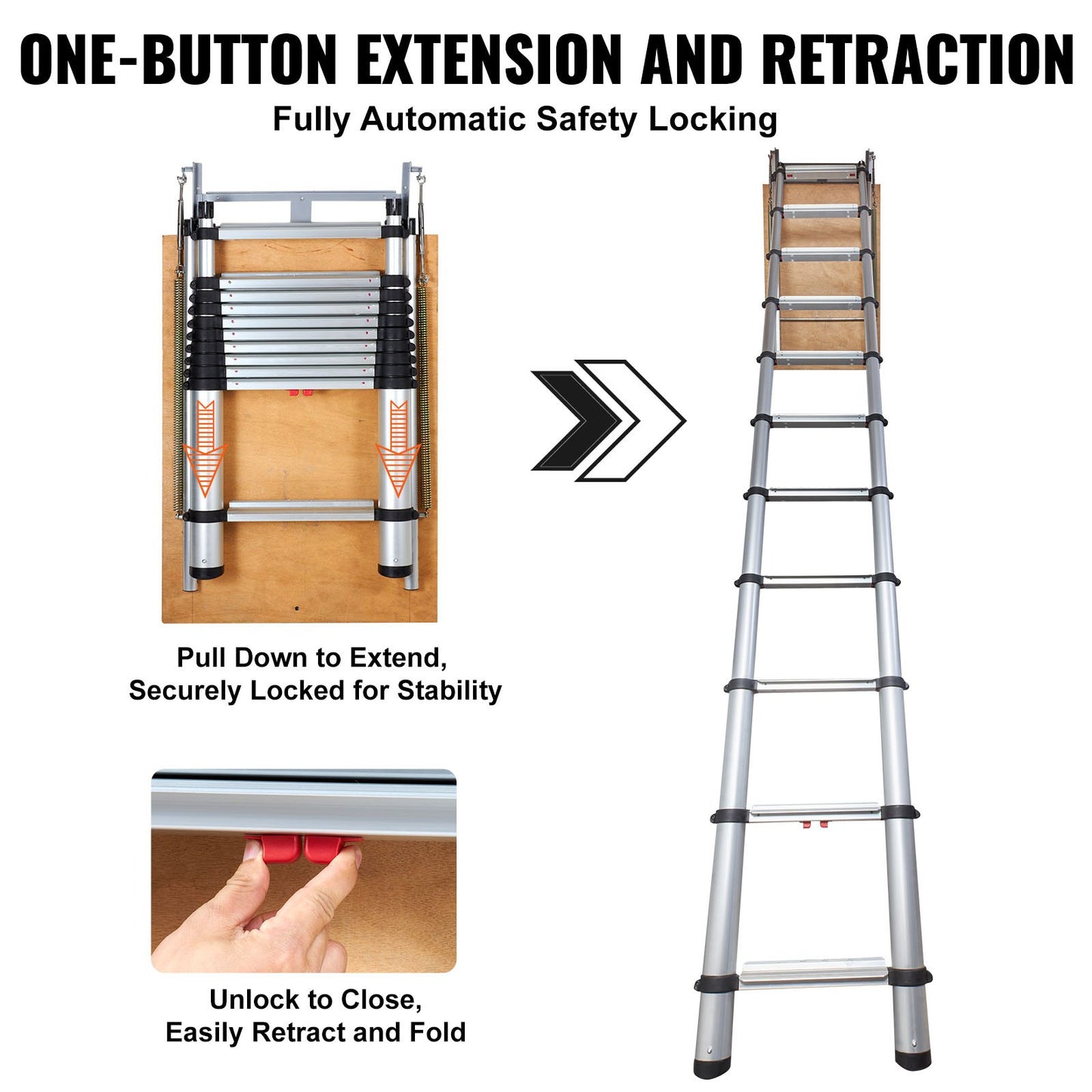 VEVOR Attic Ladder Telescoping, 158.76kg Capacity, 100cm x 59.94cm,Multi-Purpose