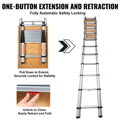 Telescopic Attic Ladder, 159kg Capacity, 1m x 0.6m, Multi-Purpose Aluminium Design