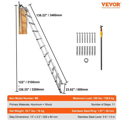 Telescopic Attic Ladder, 159kg Capacity, 1m x 0.6m, Multi-Purpose Aluminium Design