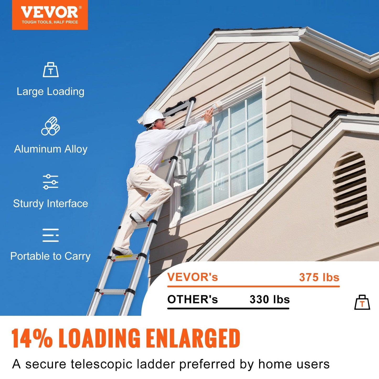 Portable Aluminum Telescoping Ladder, 3.2m, Multi-Purpose with One-Button Retraction