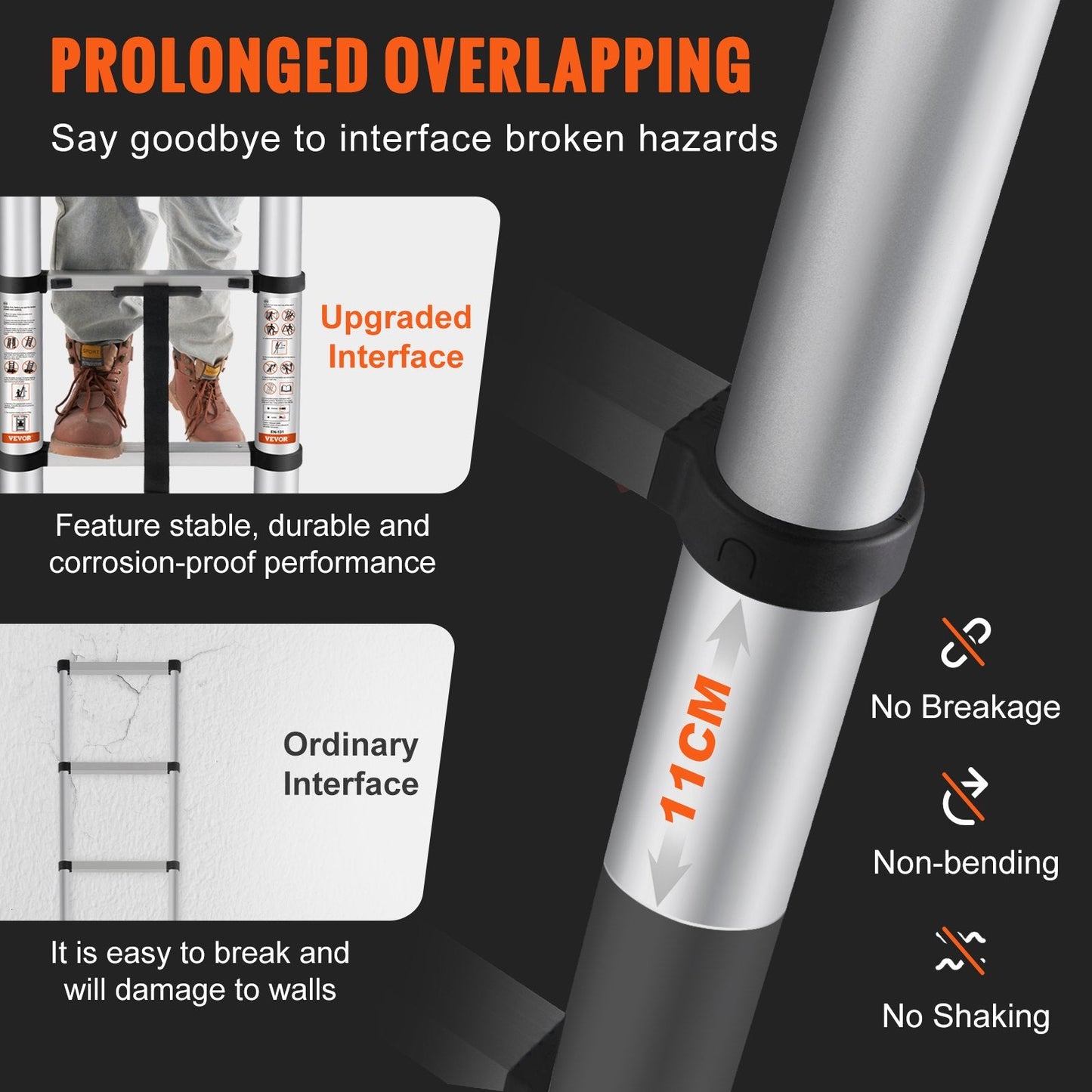 Portable Aluminum Telescoping Ladder, 3.2m, Multi-Purpose with One-Button Retraction