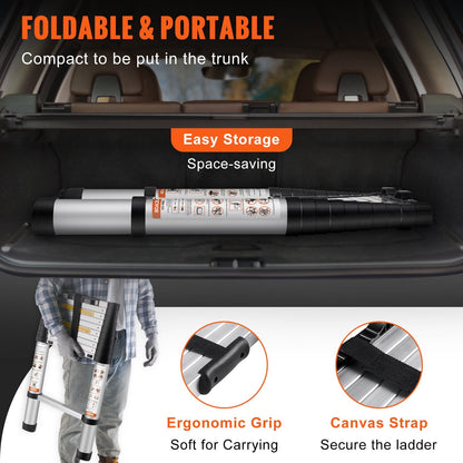 Portable Aluminum Telescoping Ladder, 3.2m, Multi-Purpose with One-Button Retraction