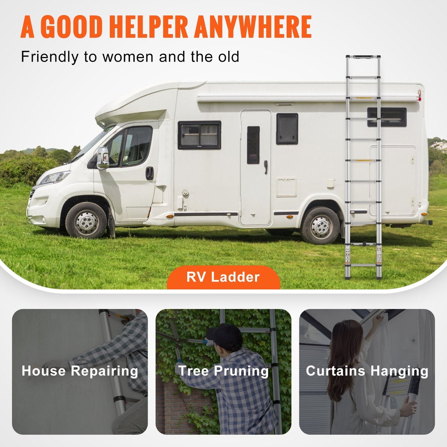 Portable Aluminum Telescoping Ladder, 3.2m, Multi-Purpose with One-Button Retraction
