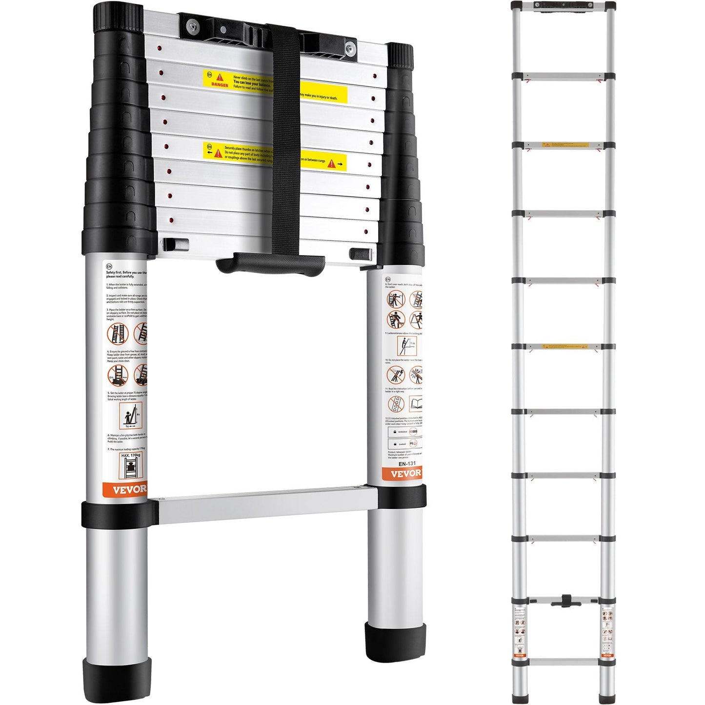 Portable Aluminum Telescoping Ladder, 3.2m, Multi-Purpose with One-Button Retraction