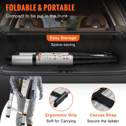 Aluminum Telescoping Ladder, 3.8m Extension, Portable & Multi-Purpose Design