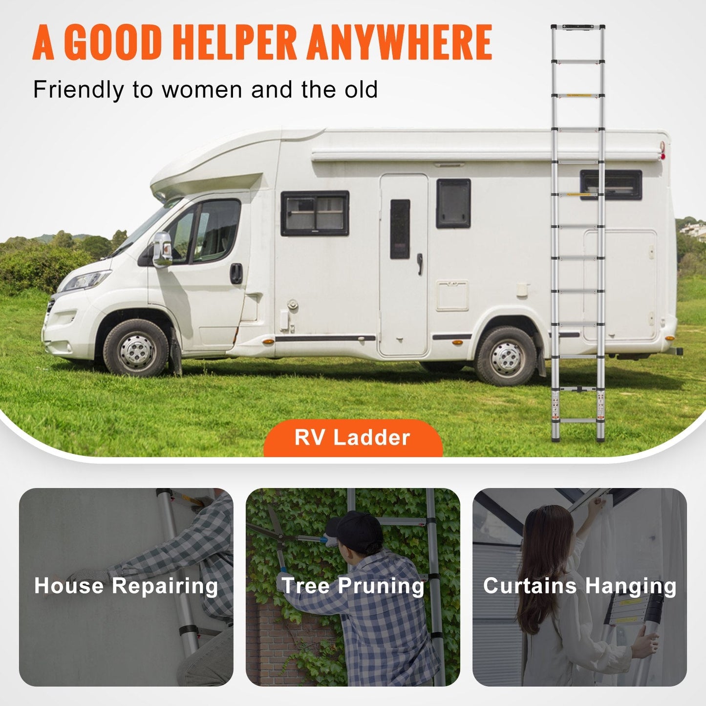 Aluminum Telescoping Ladder, 3.8m Extension, Portable & Multi-Purpose Design
