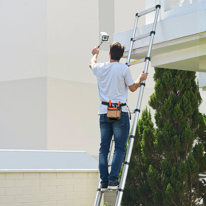 3.8m Telescoping Ladder, Aluminum Lightweight Multi-Purpose Collapsible Extension, One-Touch Retraction Ladder, Heavy Duty 150kg Max Capacity with Non-Slip Feet, for Home, Outdoor Work, Loft
