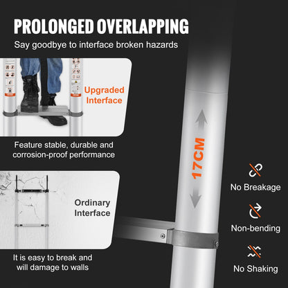5.6m Aluminum Telescoping Ladder, 190kg Capacity, One-Button Retraction