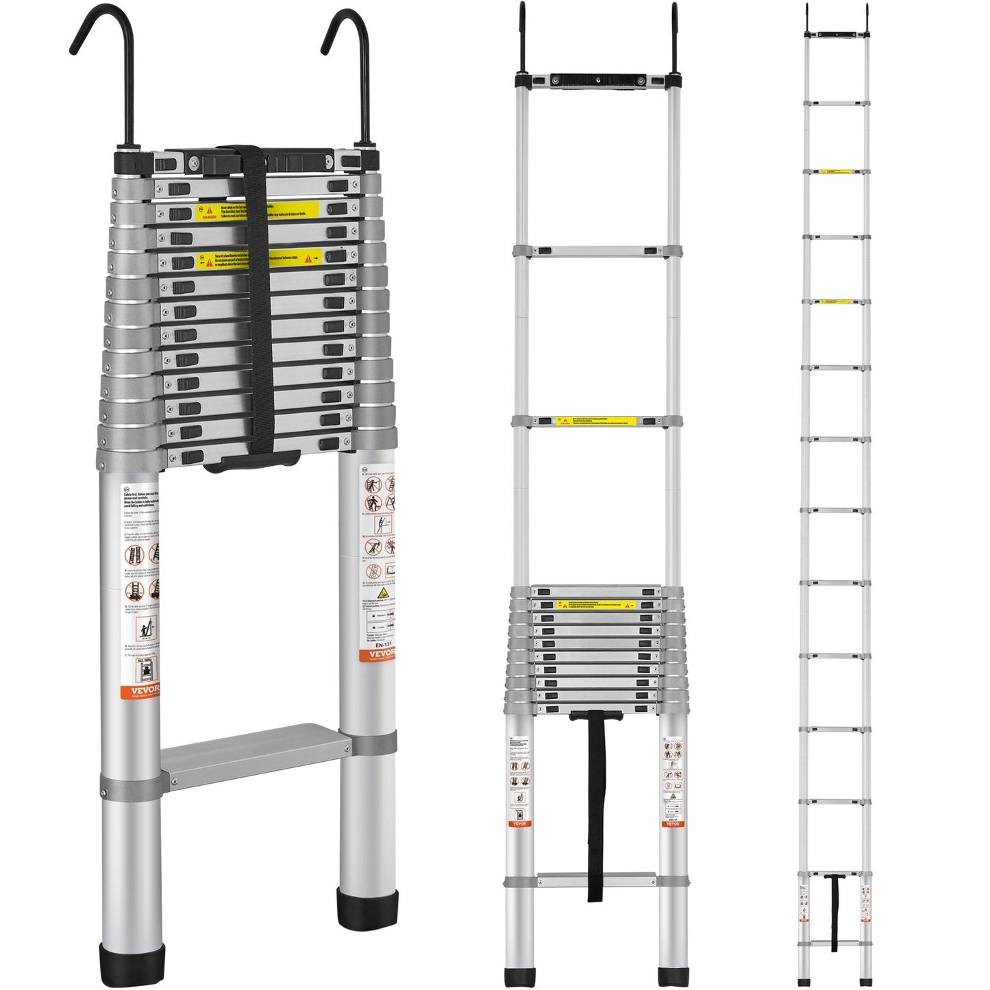 5.6m Aluminum Telescoping Ladder, 190kg Capacity, One-Button Retraction
