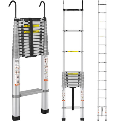 5.6m Aluminum Telescoping Ladder, 190kg Capacity, One-Button Retraction