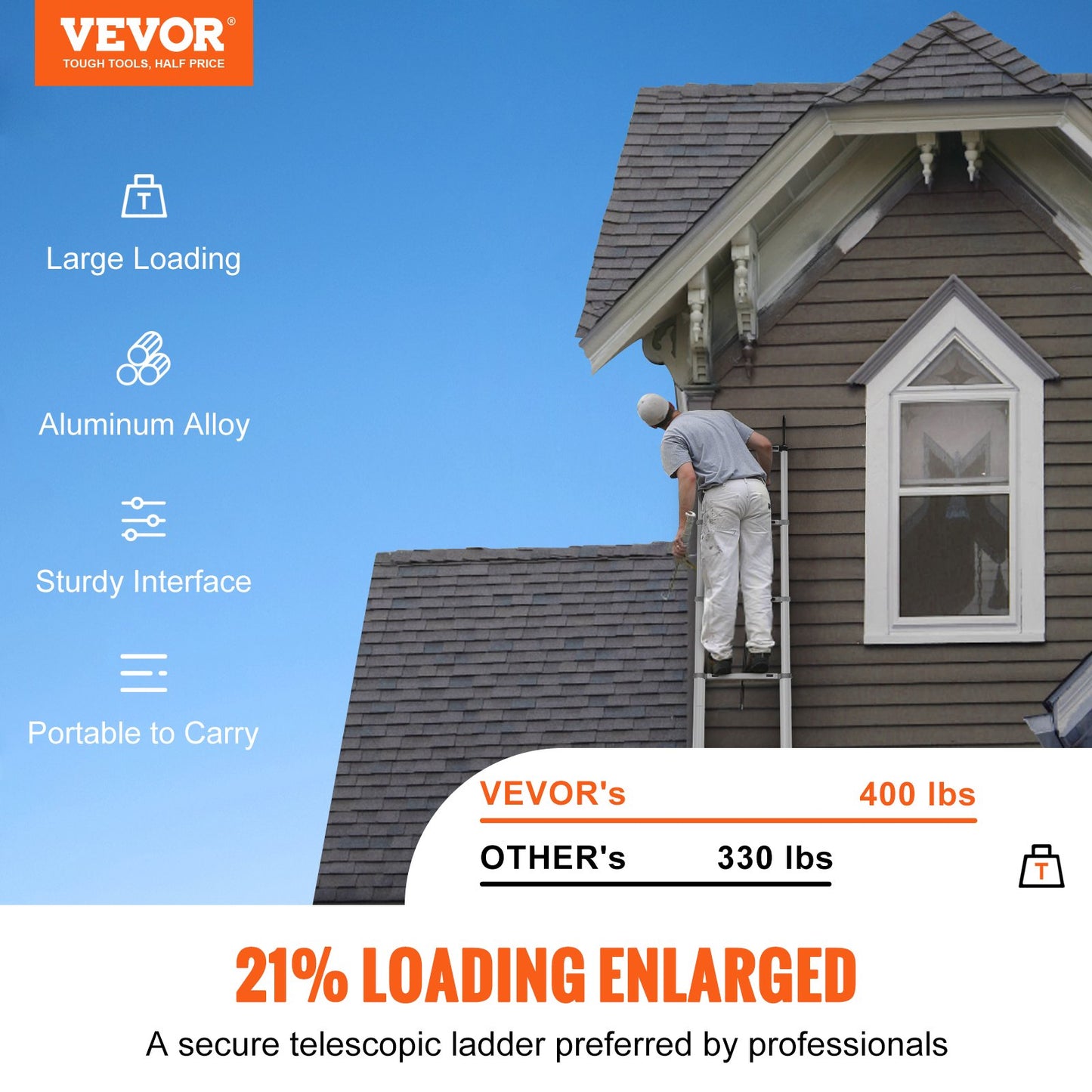 VEVOR Telescoping Ladder Aluminum Extension Step 15 ft Multi-purpose Portable