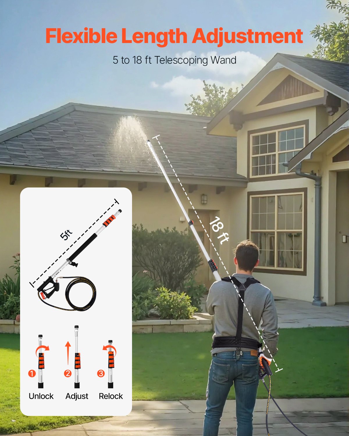 VEVOR Pressure Washer Telescoping Wand 5437 mm Brush Head Telescopic Spray Wand
