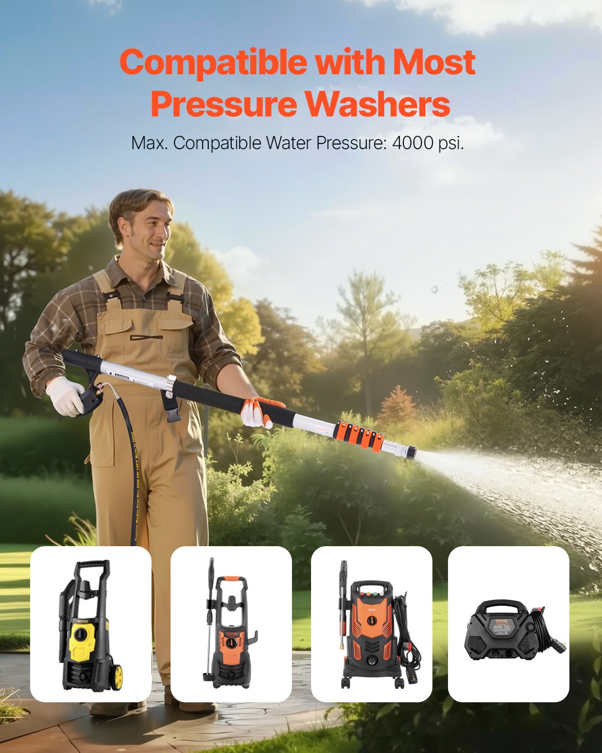 VEVOR Pressure Washer Telescoping Wand 5437 mm Brush Head Telescopic Spray Wand