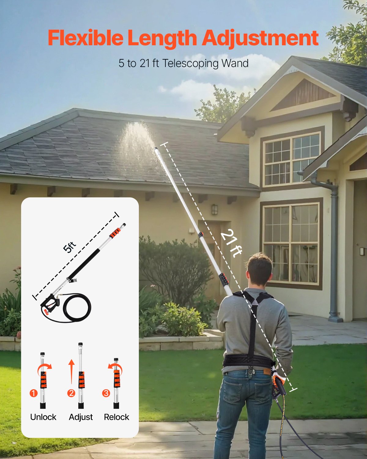 VEVOR Pressure Washer Telescoping Wand 6358 mm Brush Head Telescopic Spray Wand
