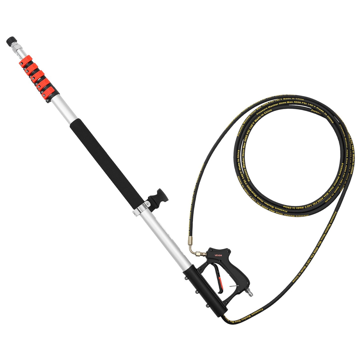 7.62 m Pressure Washer Telescoping Wand, with Power Washer Extension Wands & High Pressure Hose, Brush Head, 7 Nozzles, Hose Adapter, Support Belt, Storage Bag, 4000 PSI for High Cleaning