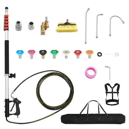 7.62 m Pressure Washer Telescoping Wand, with Power Washer Extension Wands & High Pressure Hose, Brush Head, 7 Nozzles, Hose Adapter, Support Belt, Storage Bag, 4000 PSI for High Cleaning