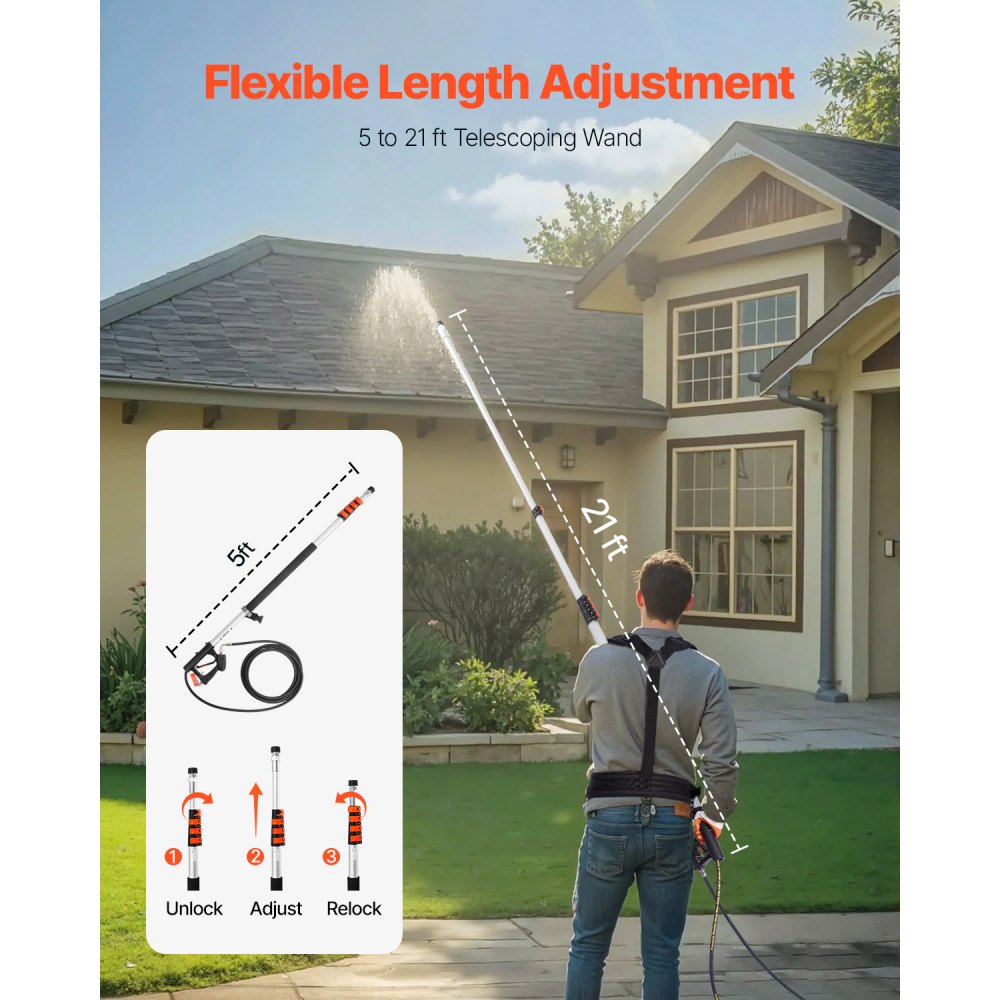 VEVOR Pressure Washer Telescoping Wand 6358 mm 275 bar Telescopic Spray Wand