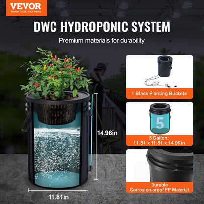 Hydroponic System with Top Drip, 20L Deep Water Culture, 1-Bucket Kit