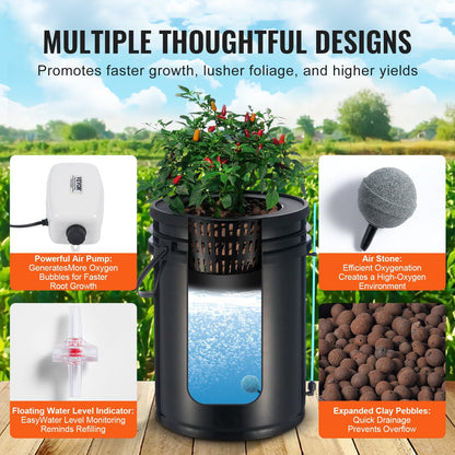 Hydroponic System with Drip Irrigation, 2 Buckets, 20L Capacity, 5 kg Weight
