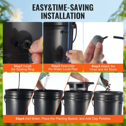 Hydroponic System with Drip Irrigation, 2 Buckets, 20L Capacity, 5 kg Weight