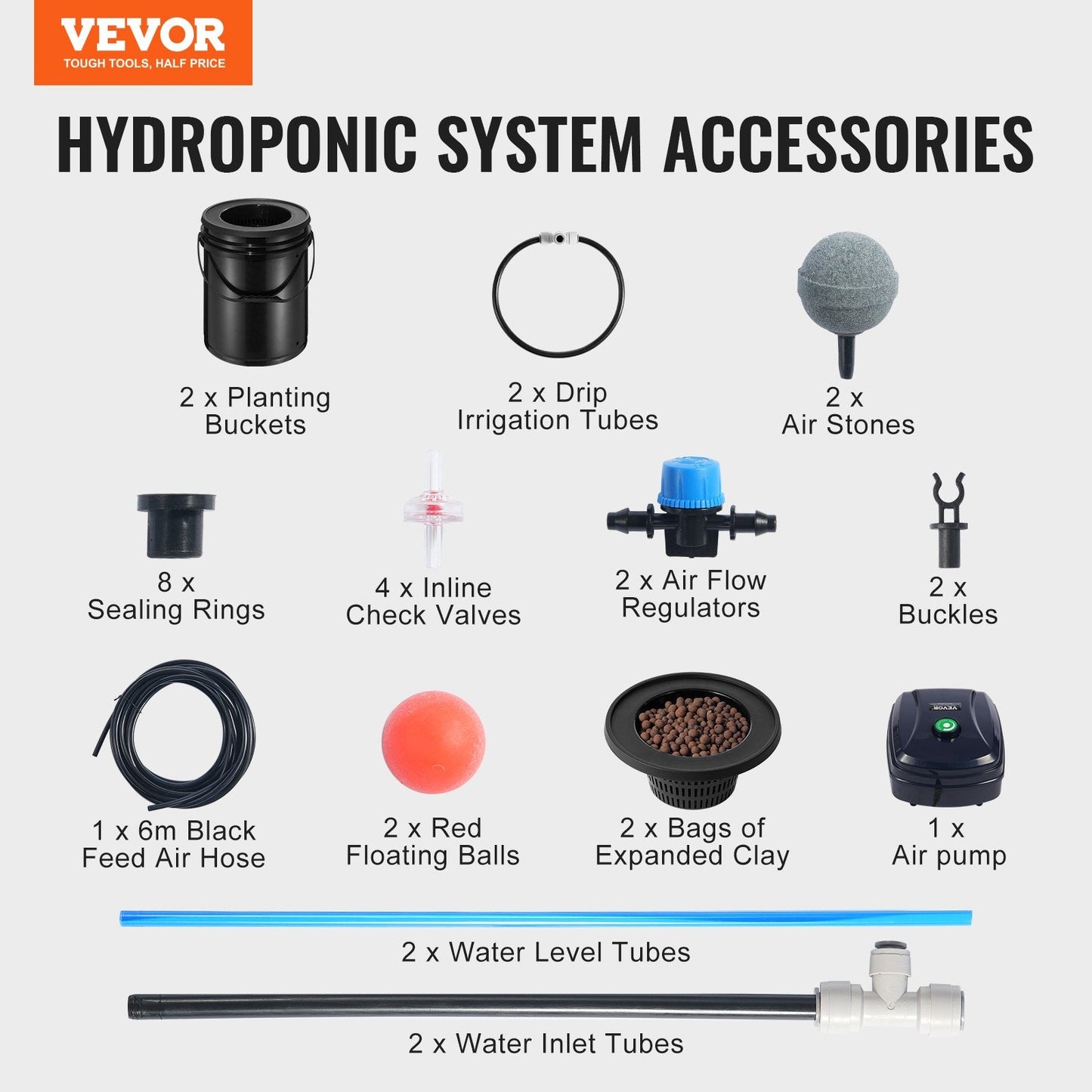 Hydroponic System with Drip Irrigation, 2 Buckets, 20L Capacity, 5 kg Weight