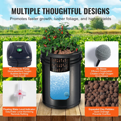Hydroponics System with Recirculating Deep Water Culture - 4 x 20L Buckets
