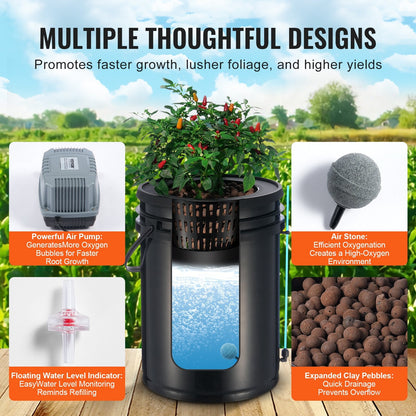 Hydroponic Deep Water Culture System with Top Drip, 4 Buckets, 20L Each
