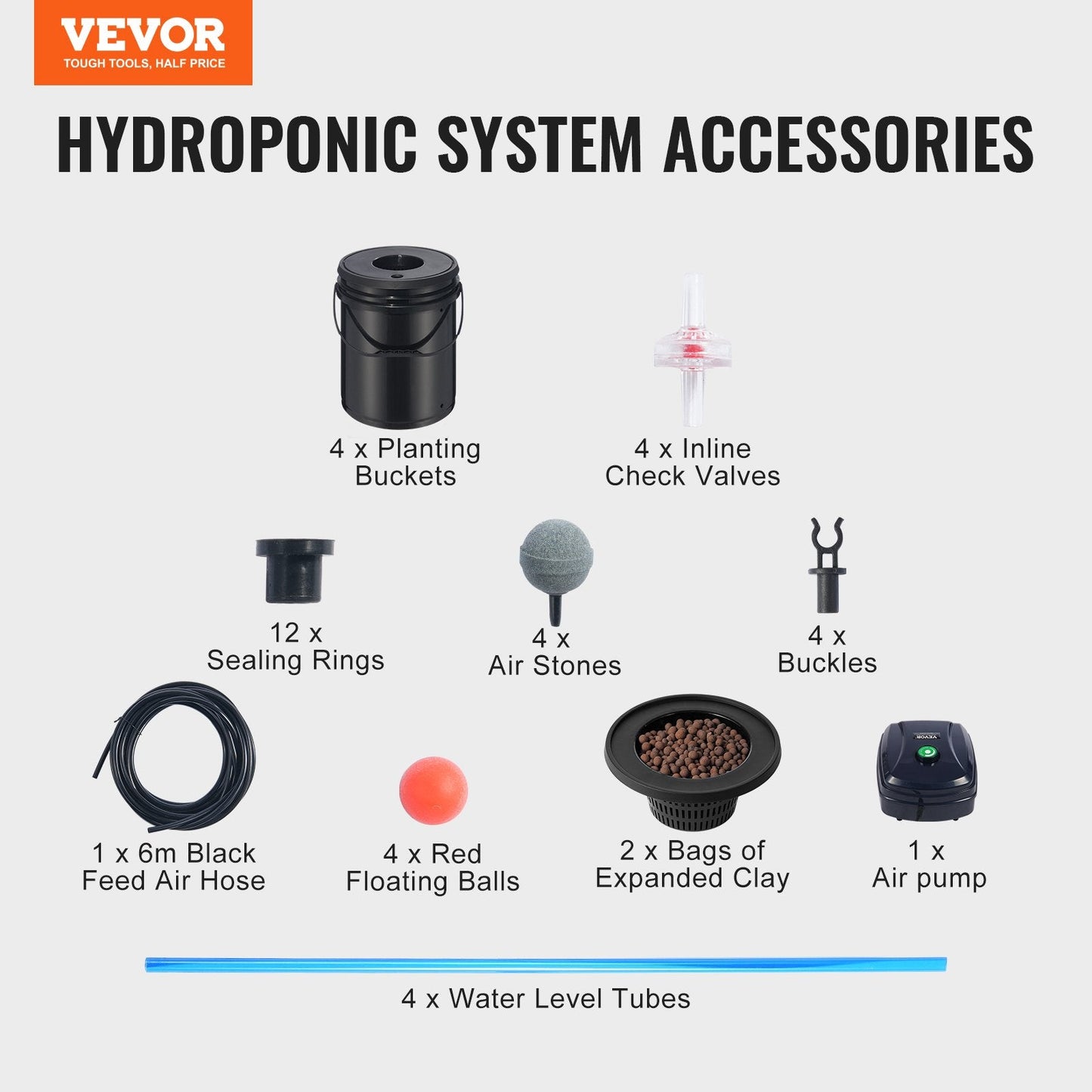 Hydroponic Deep Water Culture System with Air Pump, 4 Buckets, 20L Capacity